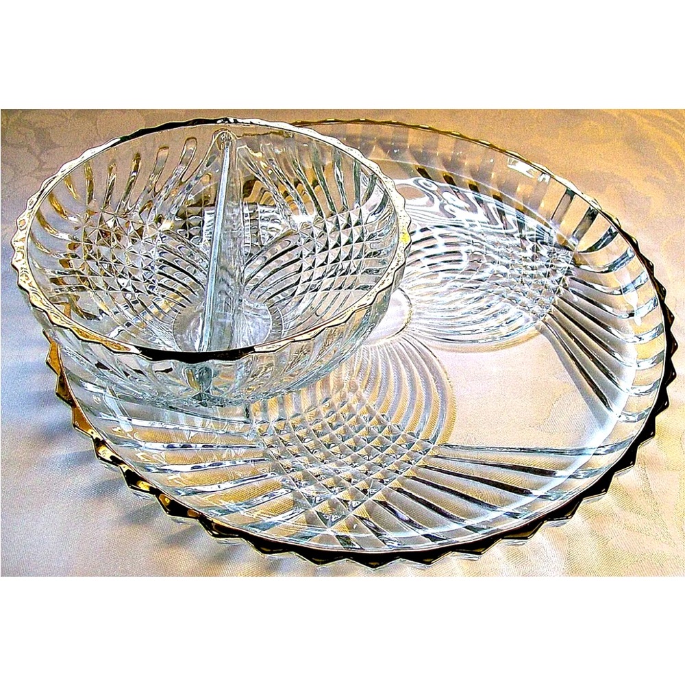 Crystal Soup cup/Sandwich lunch plate-set vintage